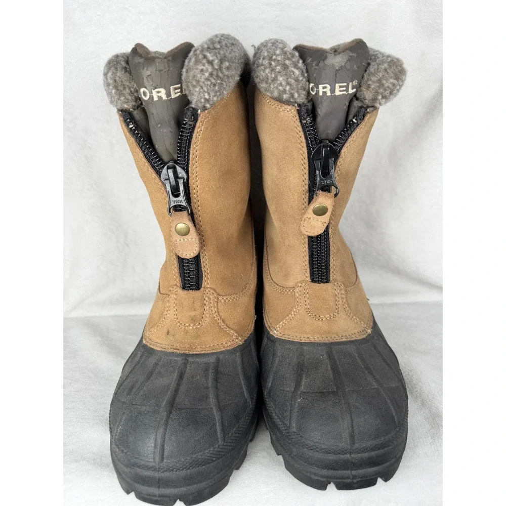 Sorel Ellesmere Snow Boots Women 8 Tan Fair Zipper Suede Faux Fur Duck Boots